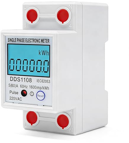 Stromzähler Einphasig: LCD Digitale Stromzähler 5(80) A, Zähler 1-phasiger 2-poliger 2P-DIN-Schienen-Stromzähler mit Reset-Knopf für Schienenmontage 220/230V 50/60Hz, für Büro Gebäude Wohnungen