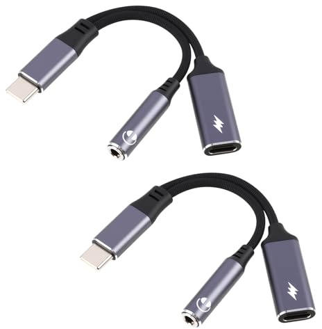 2 Pièces Adaptateur USB C Jack 2-en-1 avec Charge Rapide PD 60W, Écoute Musique et Chargement Simultané, adaptateur usb c jack Compact, Compatible SmartPhone 15-17 serie, Galaxy S24/S23 Autres