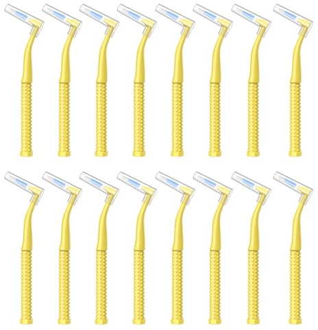Interdentalbürsten, 0,7 mm, 16 Stück Zahnzwischenraumbürsten, Gbgewinkelt Dentalbürsten für Zahnreinigung Zwischenräume Mundreinigung Zahnspangen, Gelb