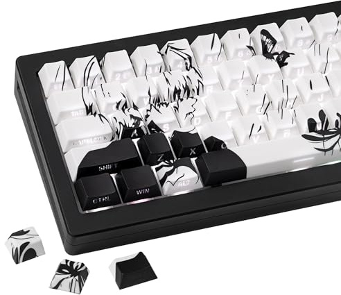 JOLINTAL Black and White Japanese Anime Keycaps for Gaming Keyboard | PBT Keycap, Dye Sublimation, Side Print Shine Through Custom Key Cap Set for Cherry MX Switches Mechanical Keyboard, 137 Keys