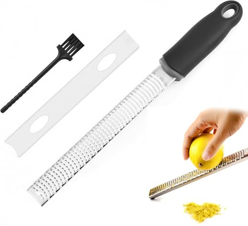 Zester Reibe Edelstahl, Käsereibe Fein mit Schutzhülle & Reinigungsbürste, Spülmaschinengeeignet Küchenreibe für Zitrone Parmesan Ingwer Knoblauch Muskatnuss