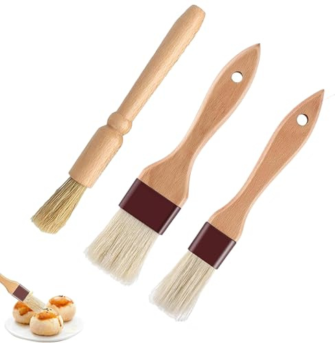 3PCS Pastry Brushes, Basting Brush Pastry, Wooden Pastry Brush for Baking, Cooking and BBQ, Egg Wash Brush and Oil Brush for Cooking, Basting Brush for Grilling, Glazing and Kitchen Food Preparation