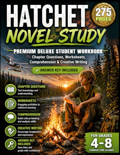 Hatchet Novel Study: Complete Student Workbook with Chapter Questions, Worksheets, Comprehension Activities & Creative Writing Prompts for Grades 4–8
