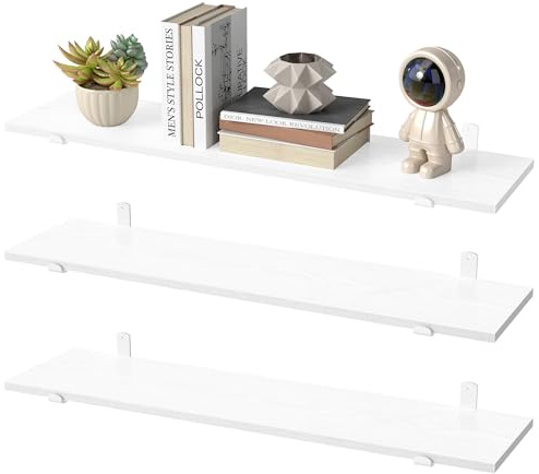 SONGMICS Floating Shelves, Decorative Wall Shelf, Modern Style, for Bedroom, Living Room, Dining Room, Kitchen, Max. Load 10 kg, 21.3 x 80 x 10 cm, Set of 3, Snow White and Matte White LWS008WE01-3J