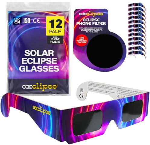 exclipse Solar Eclipse Glasses – ISO 12312-2 & CE & UKCA Certified Safe Sun Viewing Glasses, Direct Solar Observation, AAS 2026, Bulk Pack