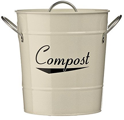 PREMIER Housewares Compostiera, Acciaio Zincato Crema Verniciato a Polvere, Maniglie in Zinco/Secchio di Plastico Interno