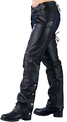 Ladies Biker Chaps with Laces ON The Back … (Medium) Black