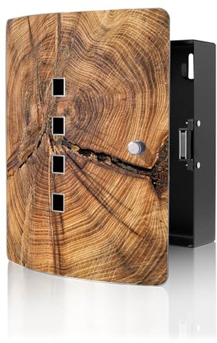 banjado Design Schlüsselkasten aus Edelstahl für 10 Schlüssel - Schlüsselschrank zur Schlüssel Aufbewahrung 24 x 21,5 x 7cm groß mit praktischem Magnetverschluss - Motiv Jahresringe