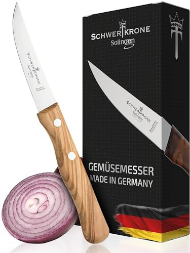 Schwertkrone Küchenmesser Solingen - Obst- & Gemüse-Messer, Edelstahl, rostfrei, Olivenholz, Rückenspitz 3''
