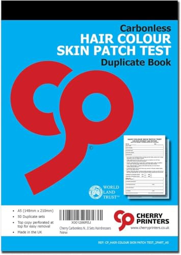 Cherry Carbonless NCR Haarfärbe-Haut-Patchtest Durchschreibebuch, A5, 50 Sets, für Friseure (in englischer Sprache)