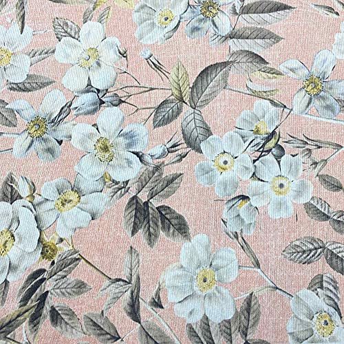 Gedruckt Canvas Dekostoff - 280 cm breite - Meterware ab 0,5 m - Preis gilt für 0,5 m | weißen Blumen, rosa