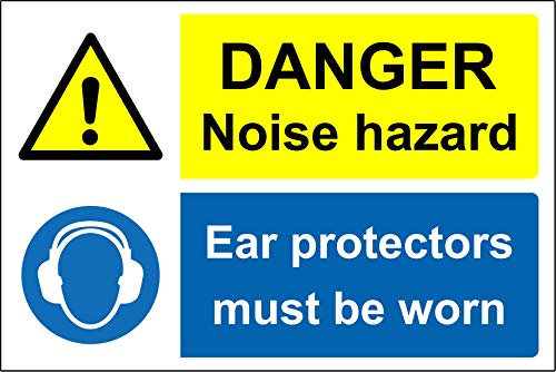 Noise hazard ear protectors must be worn Safety sign - Self adhesive sticker 200mm x 150mm