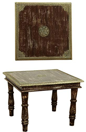 Anjay - Mesa de centro vintage (55 cm, madera maciza, decorada con latón, para tu salón, mesa baja, color marrón