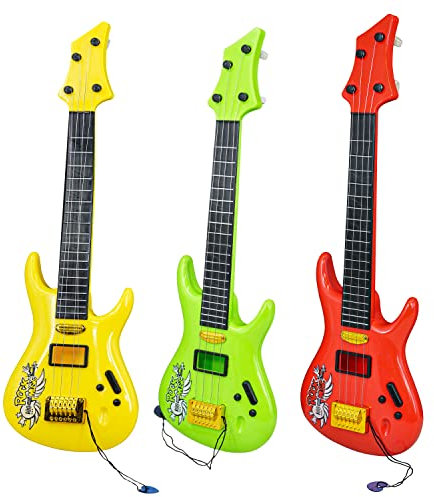 The Magic Toy Shop 19 Kids Acoustic Rock Toy Guitar - First Learning Instrument with 4 Strings, Pick & Spare String, Assorted Colours - Musical Toy Instruments for Early Development, Ages 3+