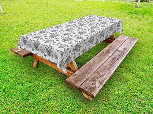 ABAKUHAUS Frühling Outdoor-Tischdecke, Romantische Wilder Blumenstrauß, dekorative waschbare Picknick-Tischdecke, 145 x 305 cm, Coconut Koksgraue