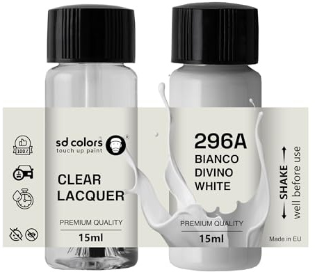 SD COLORS - Vernice per ritocchi, 15 ML, per riparare graffi e scheggiature, con pennellino, colore: bianco divino 296A 296/A 296 (vernice + smalto)