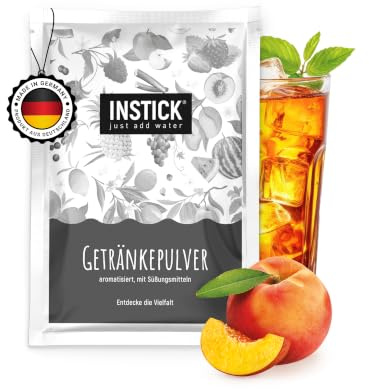 INSTICK Eistee Getränkepulver – Pfirsich Großpack – bis zu 30L – Zuckerfreies Getränk mit Vitamin C & Schwarztee-Extrakt – Für Wasser mit Geschmack