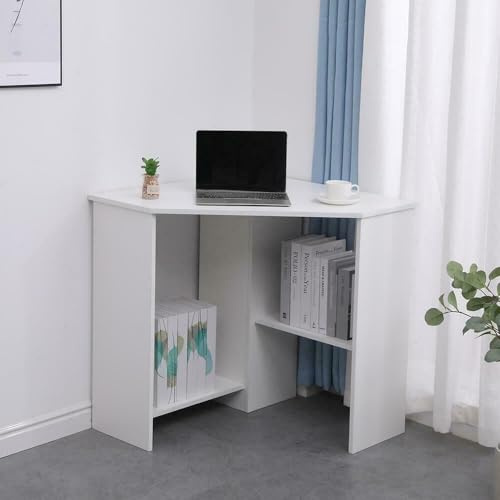 Home Source Computer Desk PC Laptop Table Home Office Study Gaming, White, Corner