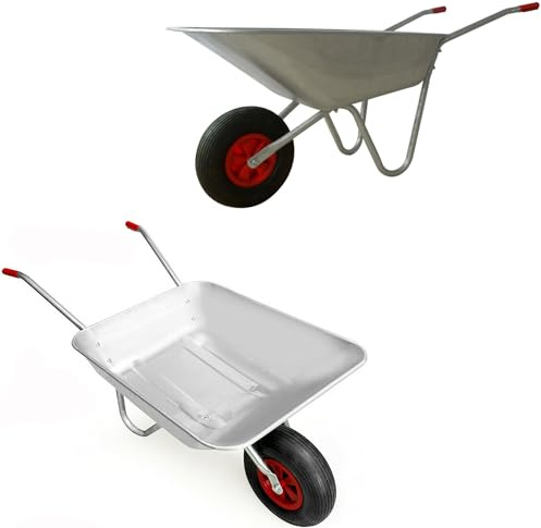 Crystals 65L/100KG Wheelbarrow Home Garden Galvanised Heavy Duty Steel Cart with Pneumatic Tyre, Silver