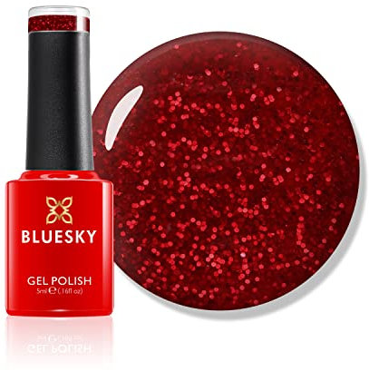 Bluesky Gel Nail Polish, Santa Red Dream, Mini, BSH028, Red, Glitter, Long Lasting, Chip Resistant, 5 ml Requires Drying Under UV LED Lamp