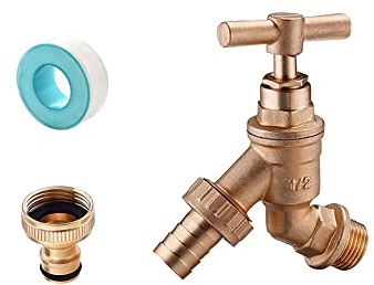 Outside Garden Tap, 1/2 BSP Brass Bib Tap | Suitable Rainwater Storage Tank Watering Irrigation Hose End with Extra 3/4'' Threaded Faucet Adapter