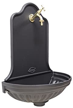 FONDERIA BONGIOVANNI Wandbrunnen, Modell Barcelona, für Haus, Garten, mit Wasserhahn aus Messing, Finish wählbar (glänzend)