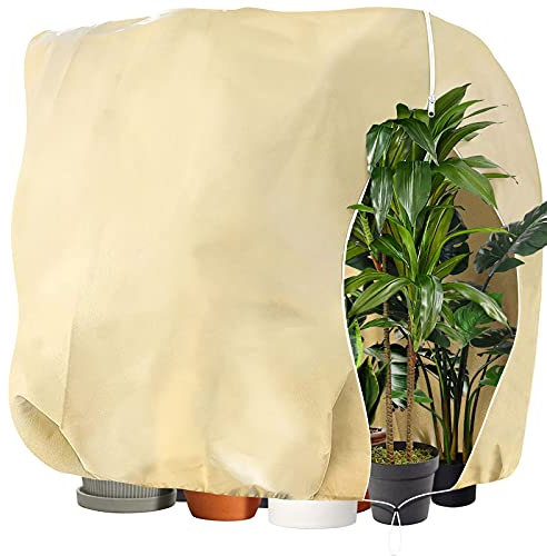 Cappuccio Protezione Piante, Sacco di Protezione Invernale Riutilizzabile con Regolabile Coulisse e Cerniera, Traspirante Non Assorbente Antigelo Copertura Protettiva per Limone Piante 200x240cm Beige
