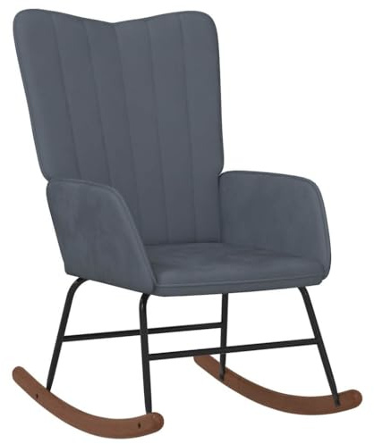 vidaXL Schaukelstuhl, Schwingstuhl mit Armlehne, Schaukelsessel mit Holzkufen Stahlgestell, Relaxsessel Schwingsessel Wohnzimmer, Samt Dunkelgrau