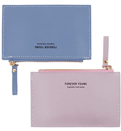 2Pièces Porte Monnaie Mini Sac à Main Rose Gris Porte Cartes Etui Portefeuille en Cuir PU 9,5x14x0,5cm pour Clés Cartes Pièces Petits Etuis Homme Femme (Bleu et Violet)