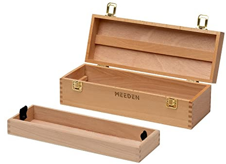Caja de almacenaje de materiales de arte MEEDEN - Caja de herramientas de artista de madera de haya con cajón(es) para pinceles, lápices, pasteles y más materiales de arte 14-5/8 W × 5-1/8 D × 5 H