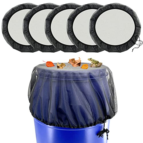Mesh Cover for Rain Barrels, Rainwater Collector Tank Net Cover, Rain Water Collection Bucket Netting with Drawstring - Keep Mosquito, Fallen Leaves and Debris from Rain Barrel (5 Pcs)