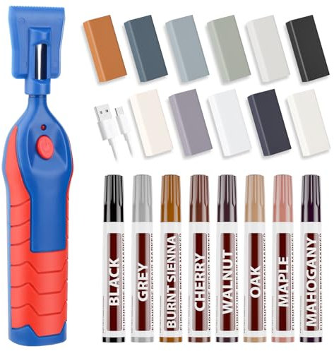 Kit di Riparazione del Laminato, 11 Colori Riparazione del Parquet con Penna Termica Pavimento in Vinile Mobili Marcatore di Ritocco Copre Graffi, Fori, Crepe, Buchi per Mobile del Pavimento in Legno