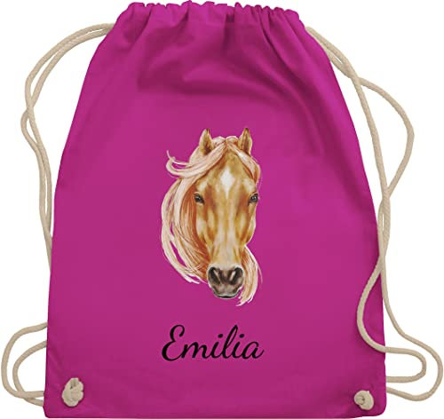 Turnbeutel Rucksack - Pferd Pferde - Wunschname Pferdekopf - hellbraun - Unisize - Fuchsia - turnsack mädchen pferderucksäcke pferden beutel pferderucksack pferdemotiv stoffbeutel tasche reitsport