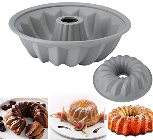 Lsydgn Molde de Silicona qpara Reposteria, Bizcocho, 20cm, Molde Antiadherente para Freidora de aire, Hornear, Tarta, Pudding, Gris