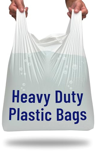 PWgoods Plastic Carrier Bags White - Standard Retail Size 13x19x23, 100 Pack, Heavy Duty Large Carrier Bag with Handles, Groceries Retail Shopping Takeaway Bin