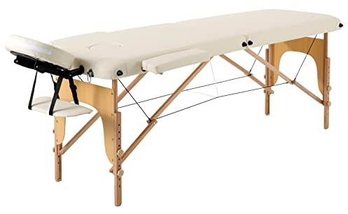 Panana Portable Folding Massage Table Wooden Frame Adjustable Height Beauty Tattoo SPA Bed (Beige)