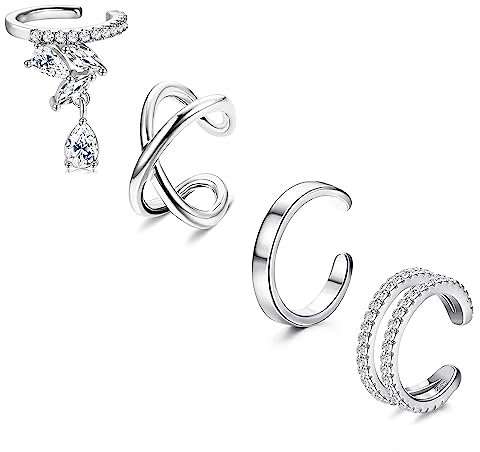 YADOCA 4 Stück 925 Sterling Silber Ear Cuff für Damen Mädchen Ohr Manschette Earcuffs Fake Helix Knorpel Manschette Ohrringe Ohne OhrlöCher Cuffs Ohrklemme Silber