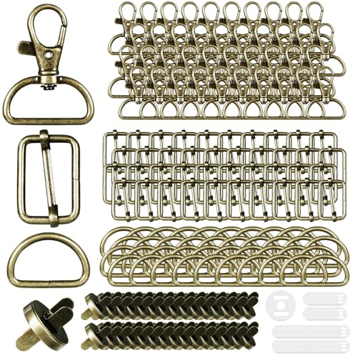 Drehbare Karabinerhaken Schlüsselanhänger 150Stk 25mm D-Ringe Triglide-Schiebeschnalle Magnetknöpfe Taschenverschluss Metall Halbrund Schnallen Hardware Dornschließe für Rucksack DIY Zubehör (Bronze)