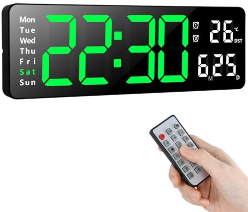 Koolertron Digital Wall Clock, 13 Large Display LED Digital Clock with Remote Control, Countdown Dimmer Large Clock with DST Date Week Temperature