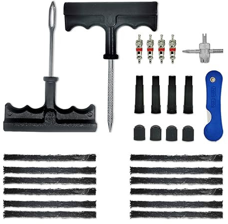 ZERINT TT-M29 Kit di Riparazione Pneumatici Tubeless - 29 Pezzi Kit Universale per Tappare le Forature di Riparazione di Emergenza per Forature per UTV, ATV, Camion, Auto, Moto,Bicicletta
