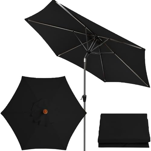 AIMENJOY Replacement Parasol Canopy, Replacement Parasol Cover 2M / 2.7M / 3M 6 Arms Replacement Parasol Fabric Cover for Garden Umbrella, Anti-ultraviolet, Waterproof (3M / 9.8Ft,Black)