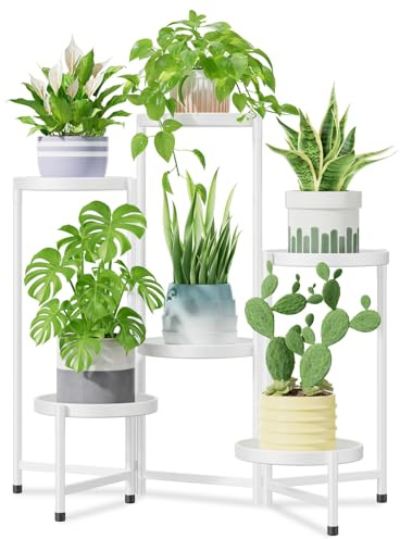 iDavosic.ly Pflanzenständer Blumenständer Metall Groß, 6 Etagen, Weiß | Faltbare Blumenregal pflanzenregal für Indoor Outdoor; Innen Plant Stand Shelf für Wohnzimmer Balkon Terrasse und Garten