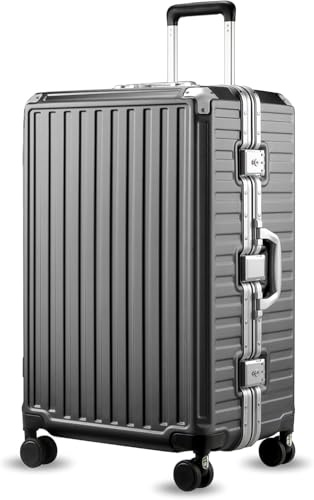 LUGGEX Koffer Groß, Koffer Trolleys ohne Reißverschluss, 100% PC Hartschalenkoffer Reisekoffer mit Aluminium Rahmen, 8 Spinner Rollen, TSA Schloss, Schwarz, 103L
