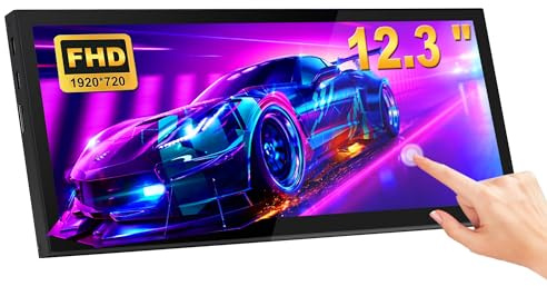wisecoco Écran tactile 12,3 1920 x 720 bar LCD Mini écran tactile secondaire moniteur portable HDMI pour ordinateur portable PC Température Aida64 GPU CPU RAM Surveillance
