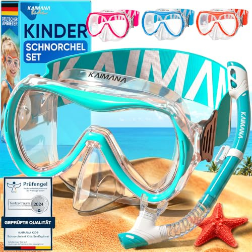 Das Neue KAIMANA® SeaExplorer Schnorchelset Kinder + Tragetasche, Taucherbrille mit Schnorchel, Taucherbrille Kinder, Alternative zur Schnorchelmaske Kinder, Taucherbrille mit Stoffband/Silikonband