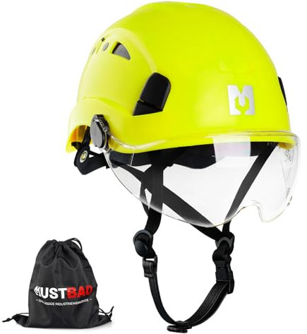 Mustbau Casco de Seguridad para Escalada con Visera Transparente y Correa para la Barbilla, 53-63 cm, Ideal para constructores Que Trabajan en Altura, EN12492 (más Verde)