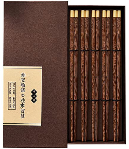 Set regalo di bacchette riutilizzabili in legno con custodia, bacchette per sushi giapponesi, bacchette cinesi di lusso in legno naturale, bacchette antiscivolo, bacchette lavabili in lavastovigl