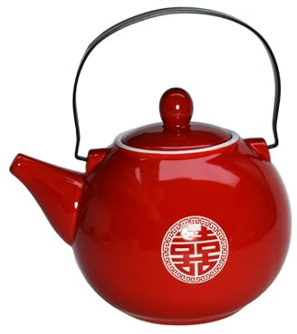 Tetera china de porcelana de 28 onzas, color rojo (tetera doble felicidad)