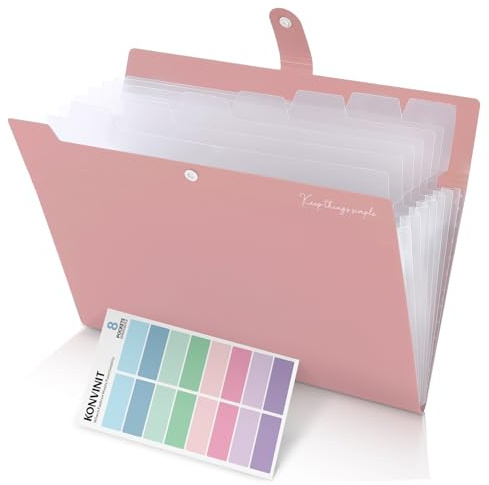 KONVINIT Cartellina portadocumente Espandibile con 8 Tasche Documenti Organizer Cartella Portadocumenti a Ventaglio, Chiusura con Bottone