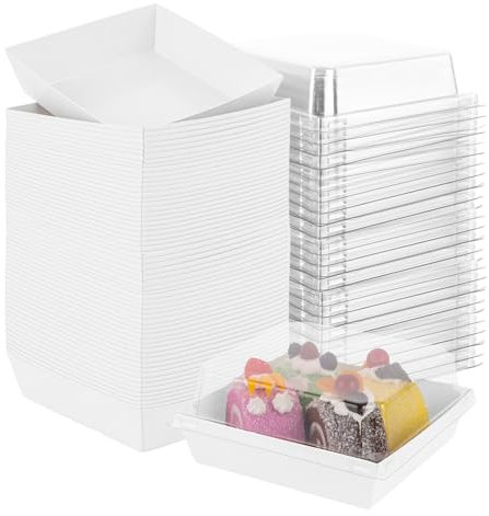VIDETOL 75 Pcs Cake Slice Boxes with Clear Lids, Cupcake Boxes Oil-Proof Paper Dessert Boxes, White Square Bakery Dessert Box Food Containers Takeaway for Parties, Weddings, and Bakeries